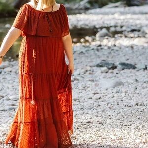 Baltic Born Rust Red Off-Shoulder Maxi Dress